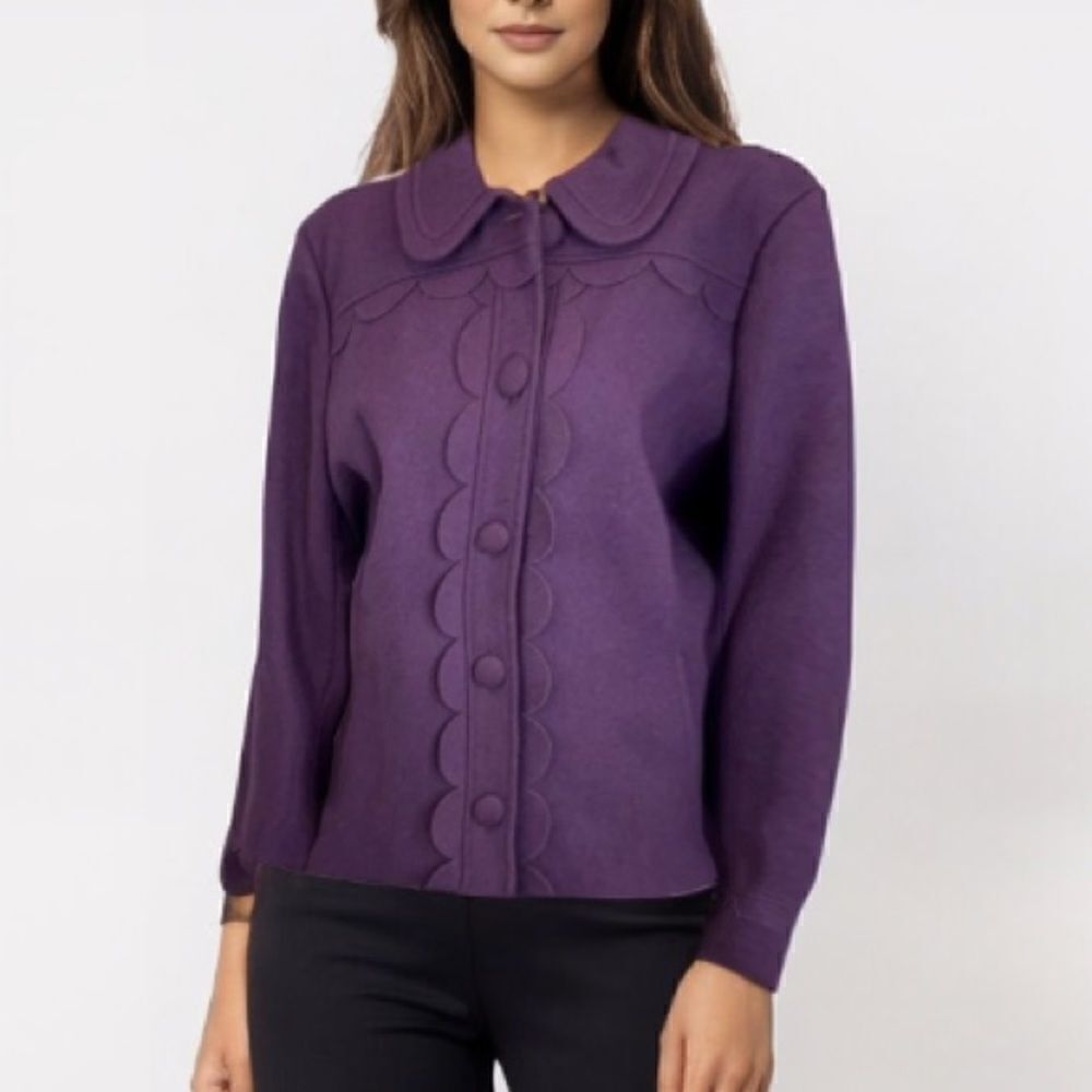 NWT Boden Purple Wool Ruffled Coat Size 14
